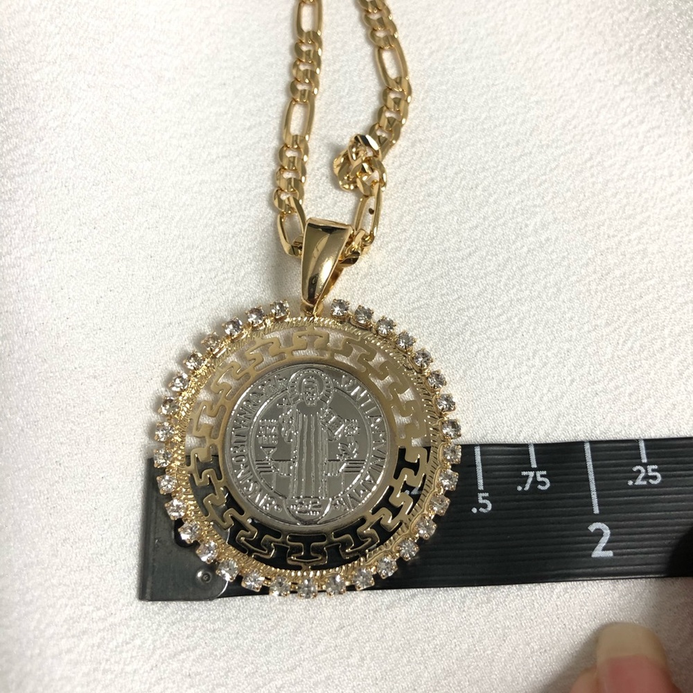 18k Gold Filled St. Benedict Diamond Necklace - Picture 5 of 7